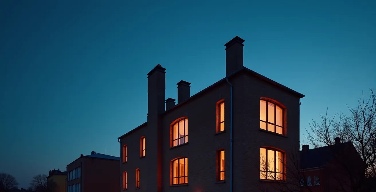 Thermographie d'un bâtiment montrant les déperditions énergétiques